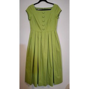 Vintage Talbots Women's 6 Petite Lime Green Midi Dress Pleated Pockets Cotton